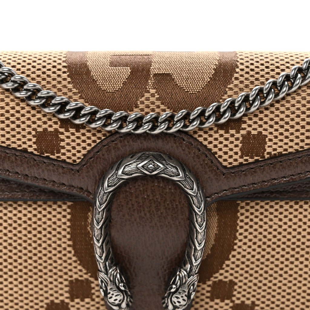Monogram Jumbo GG Textured Dollar Calfskin Super Mini Dionysus Shoulder Bag Camel Ebony New Acero