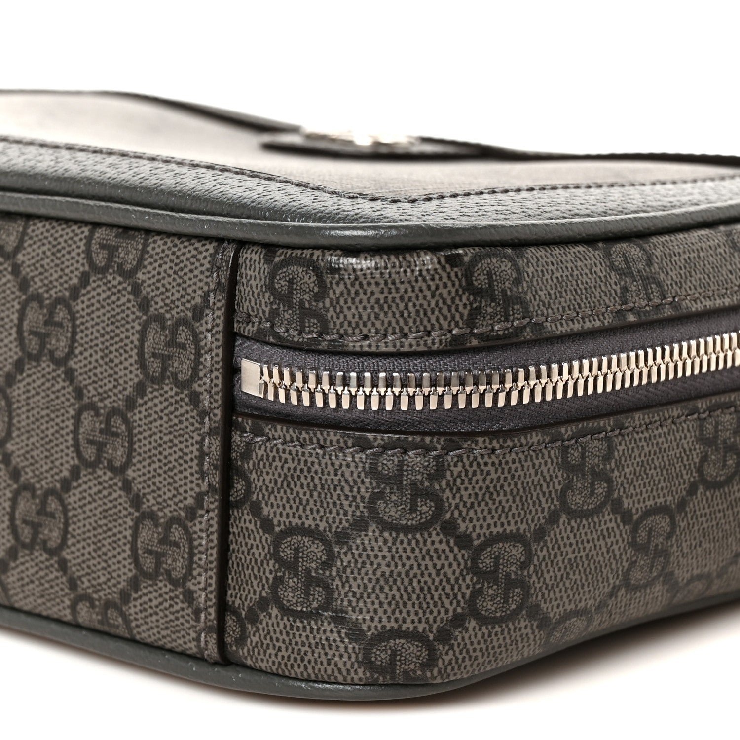 GG Supreme Monogram Textured Dollar Calfskin Small Ophidia Top Handle Shoulder Bag  Grey Black Graphite Grey