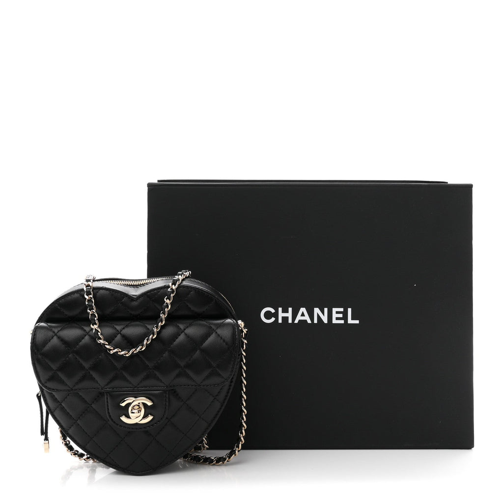 Lambskin Quilted Large CC In Love Heart Bag Black