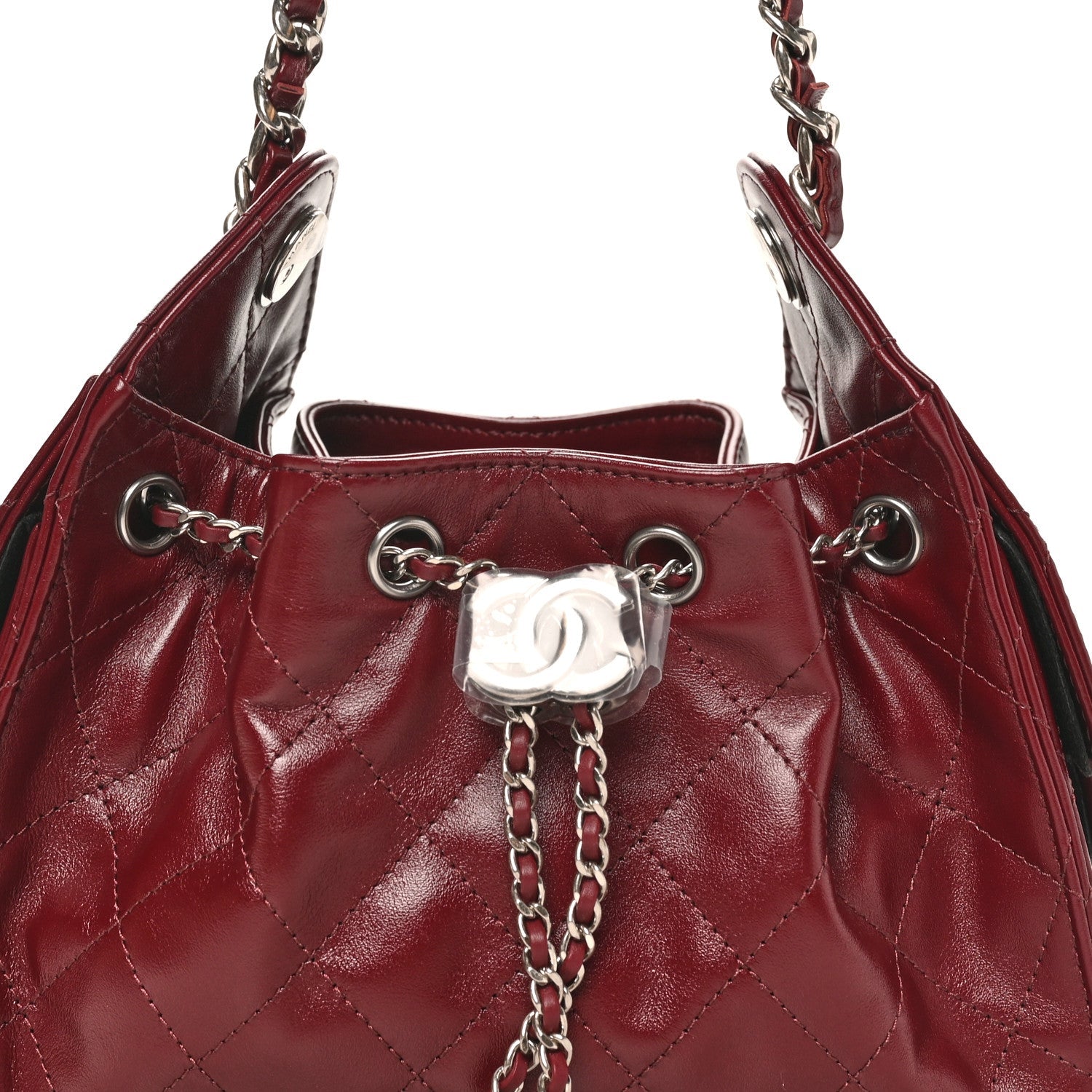 Shiny Crumpled Calfskin Quilted Mini Chanel 25 Handbag Dark Burgundy