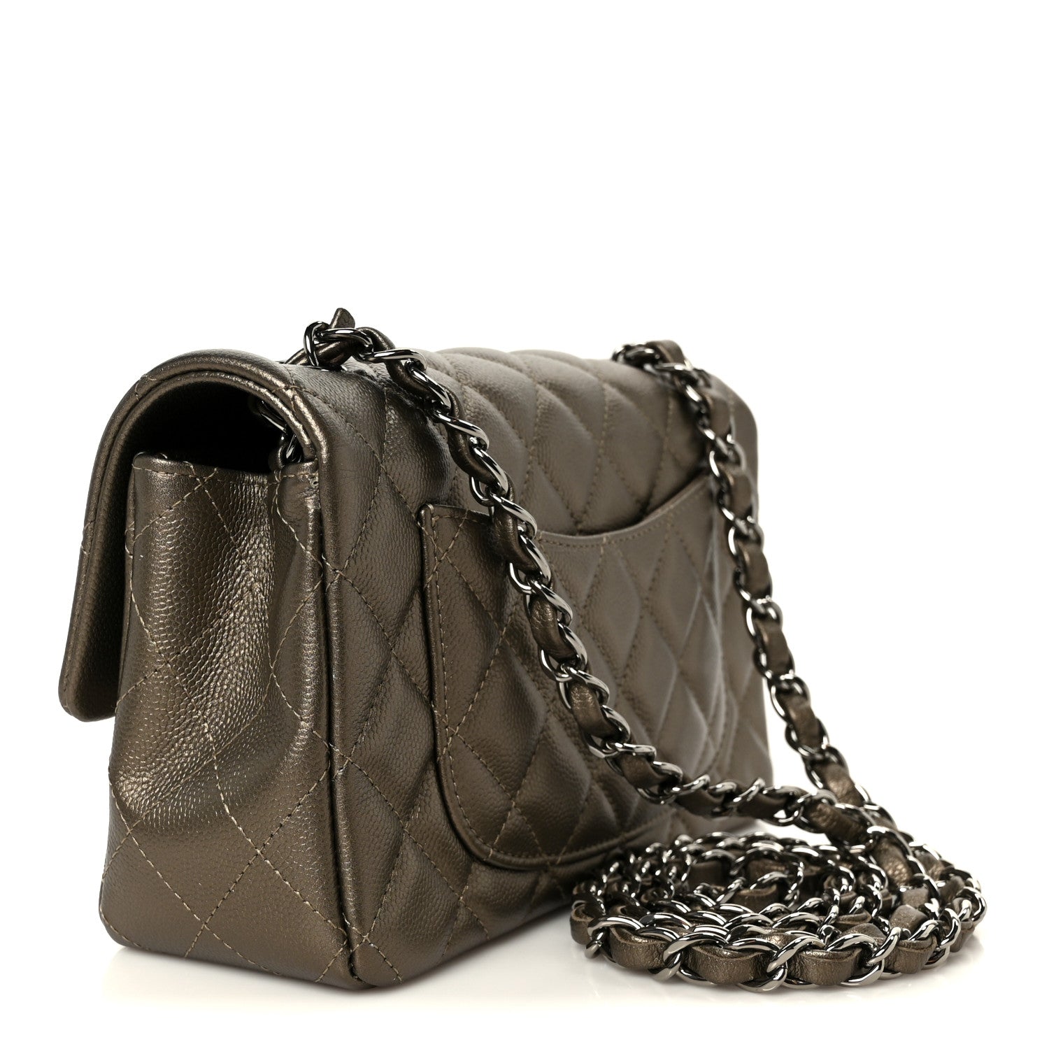 Iridescent Caviar Quilted Mini Rectangular Flap Bronze