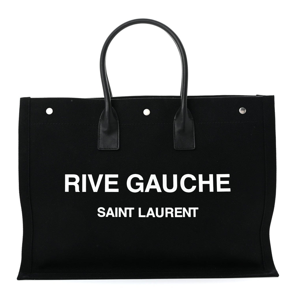 Linen Calfskin Rive Gauche Tote Black