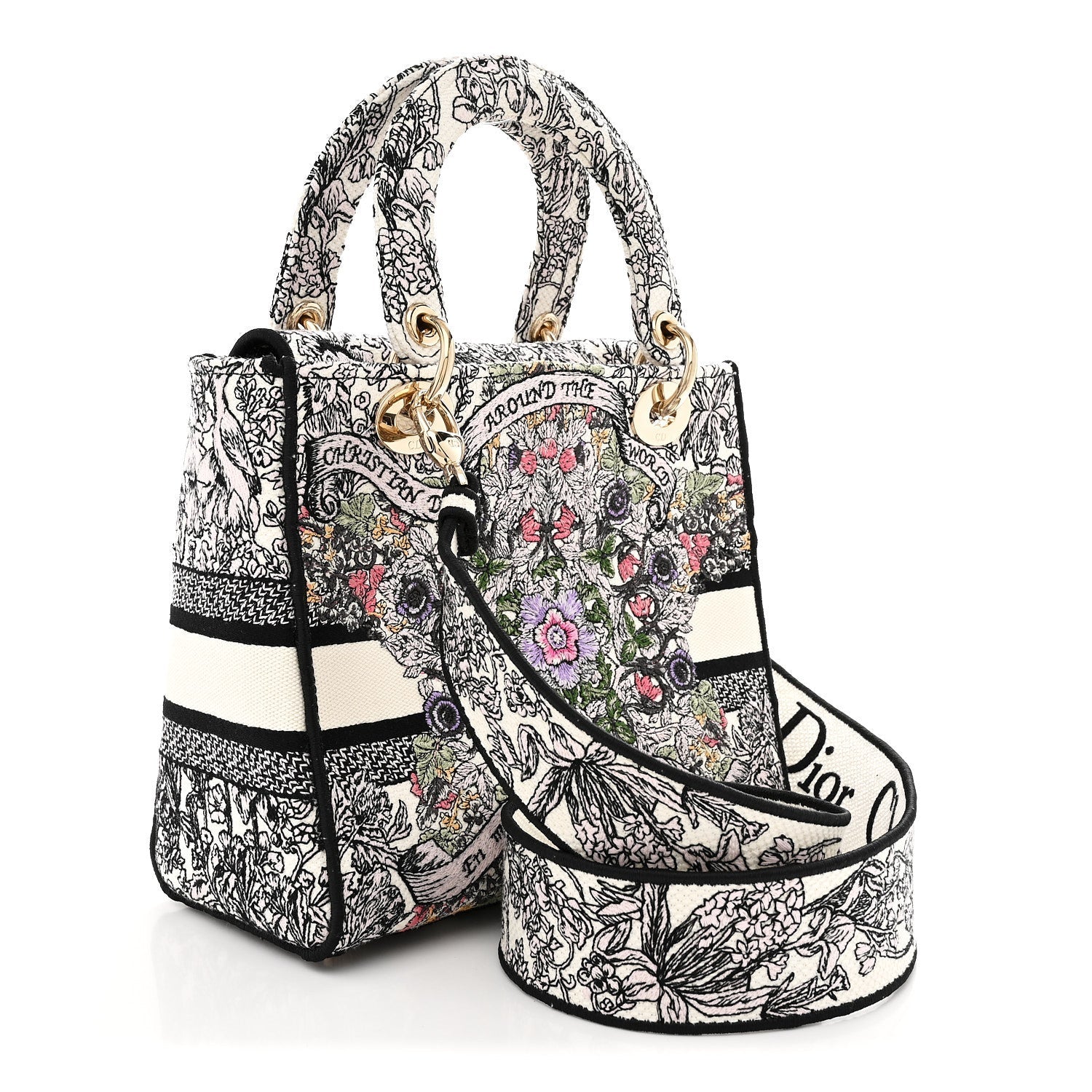 Canvas Around the World Embroidered Medium Lady D-Lite White Multicolor