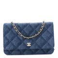 Denim Printed Wallet On Chain WOC Dark Blue