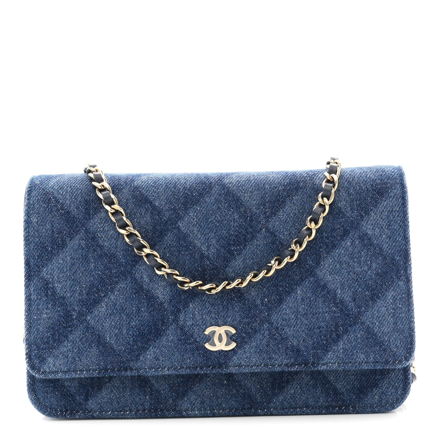 Denim Printed Wallet On Chain WOC Dark Blue