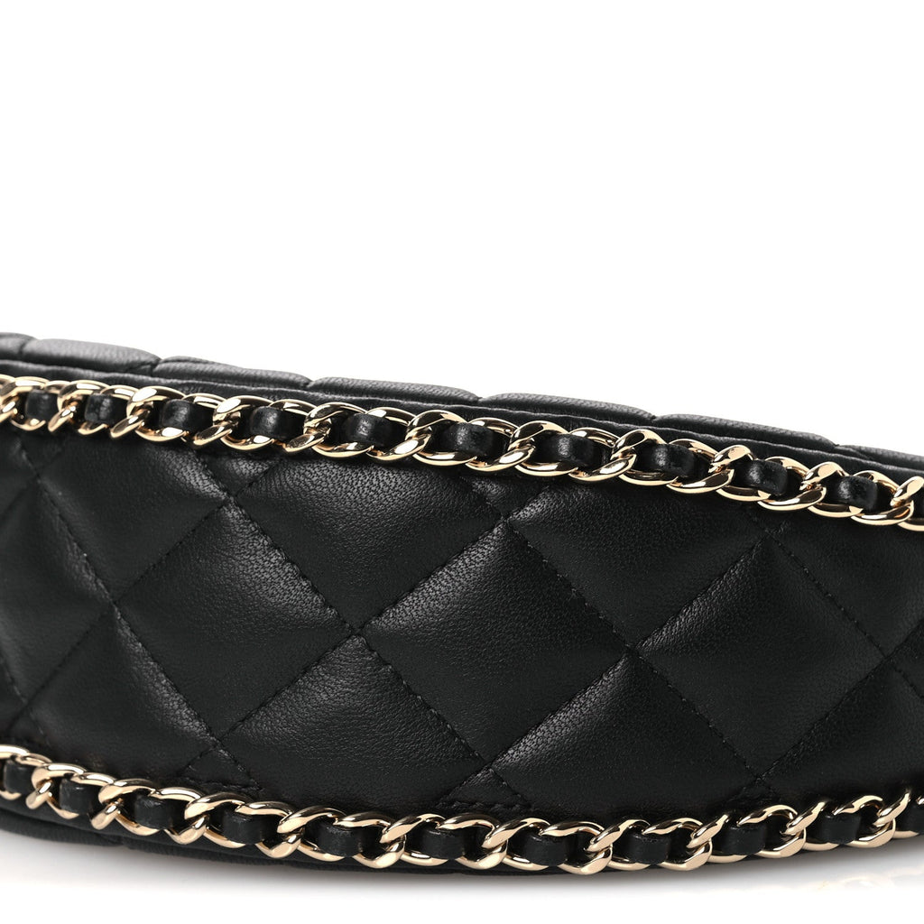 Lambskin Quilted Small Hobo Bag Black