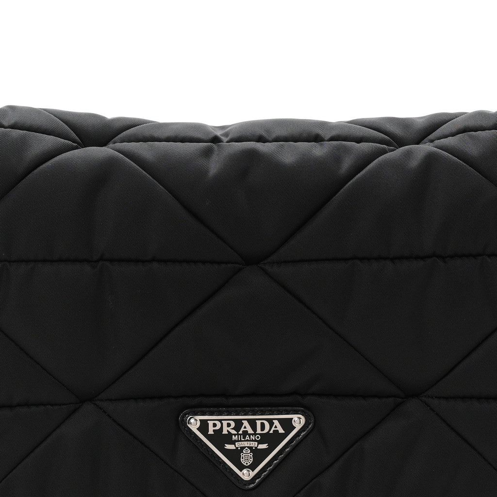 Re-Nylon Quilted Padded Flap Shoulder Bag Black