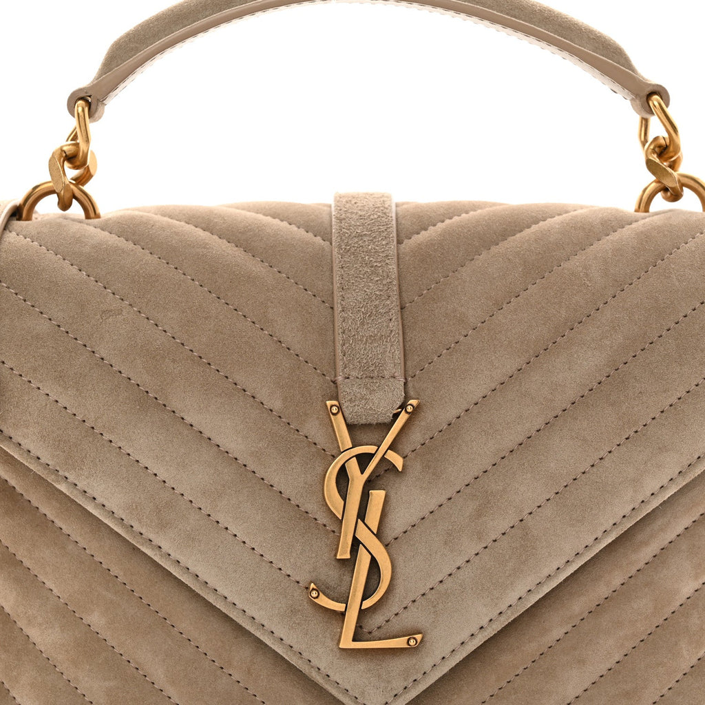 Suede Matelasse Chevron Monogram Medium College Bag Matte Gold