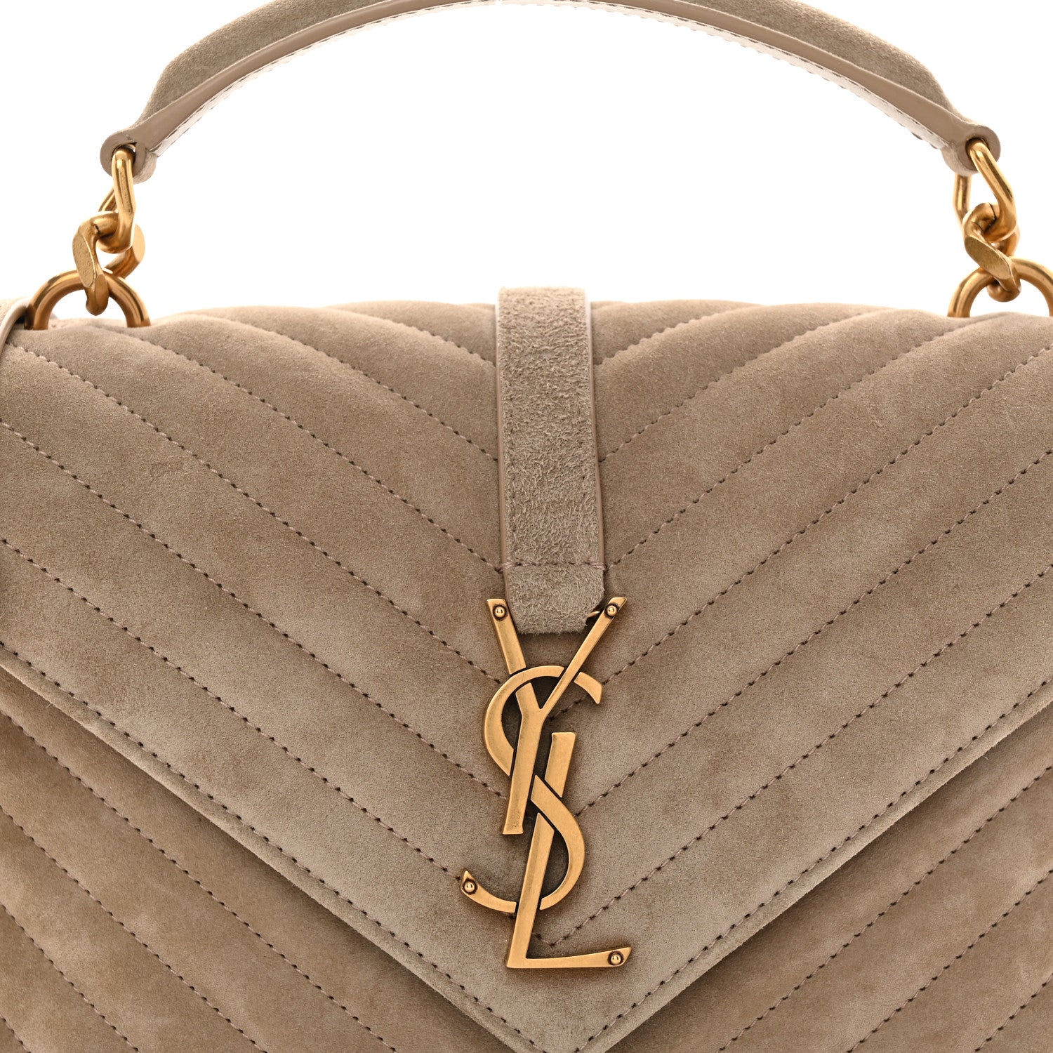 Suede Matelasse Chevron Monogram Medium College Bag Matte Gold