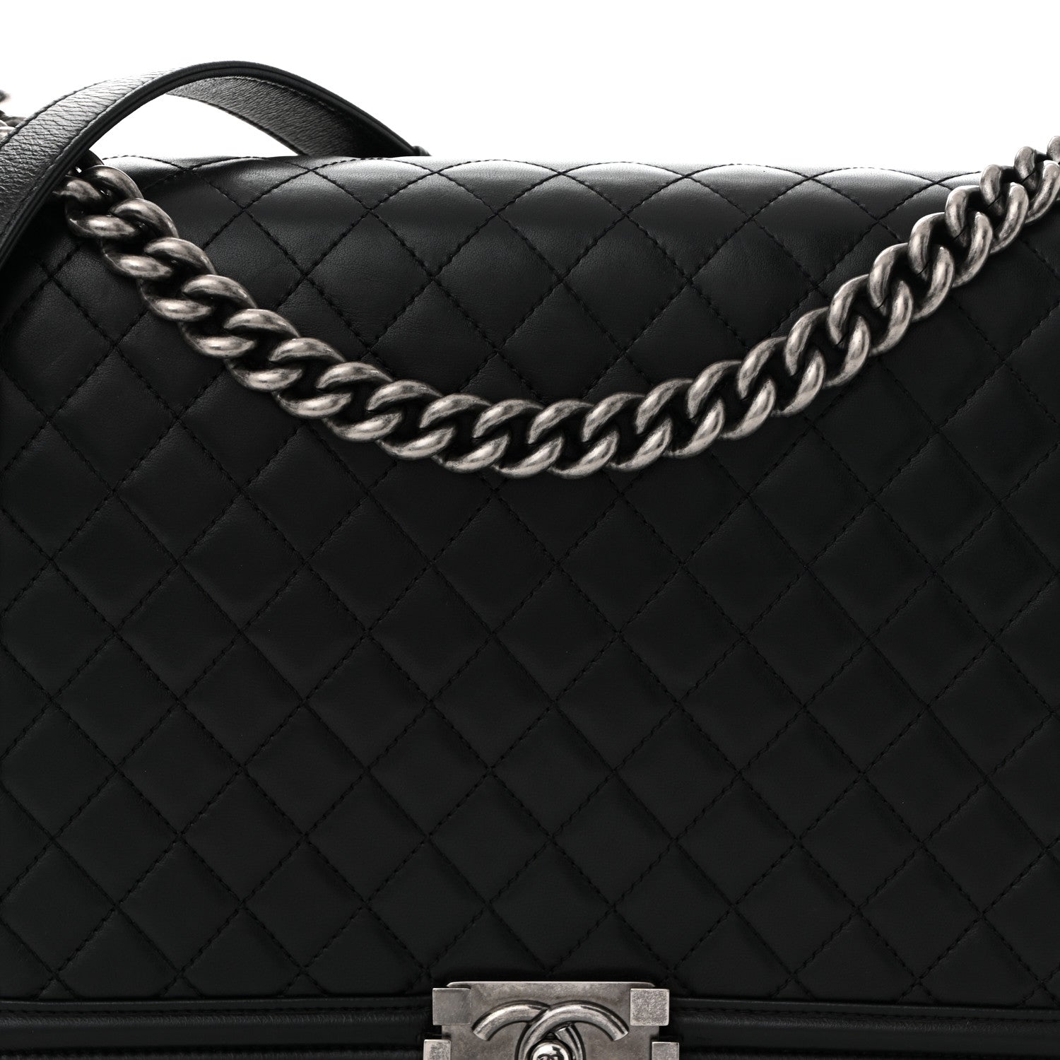 Lambskin Quilted Large Boy Flap Black