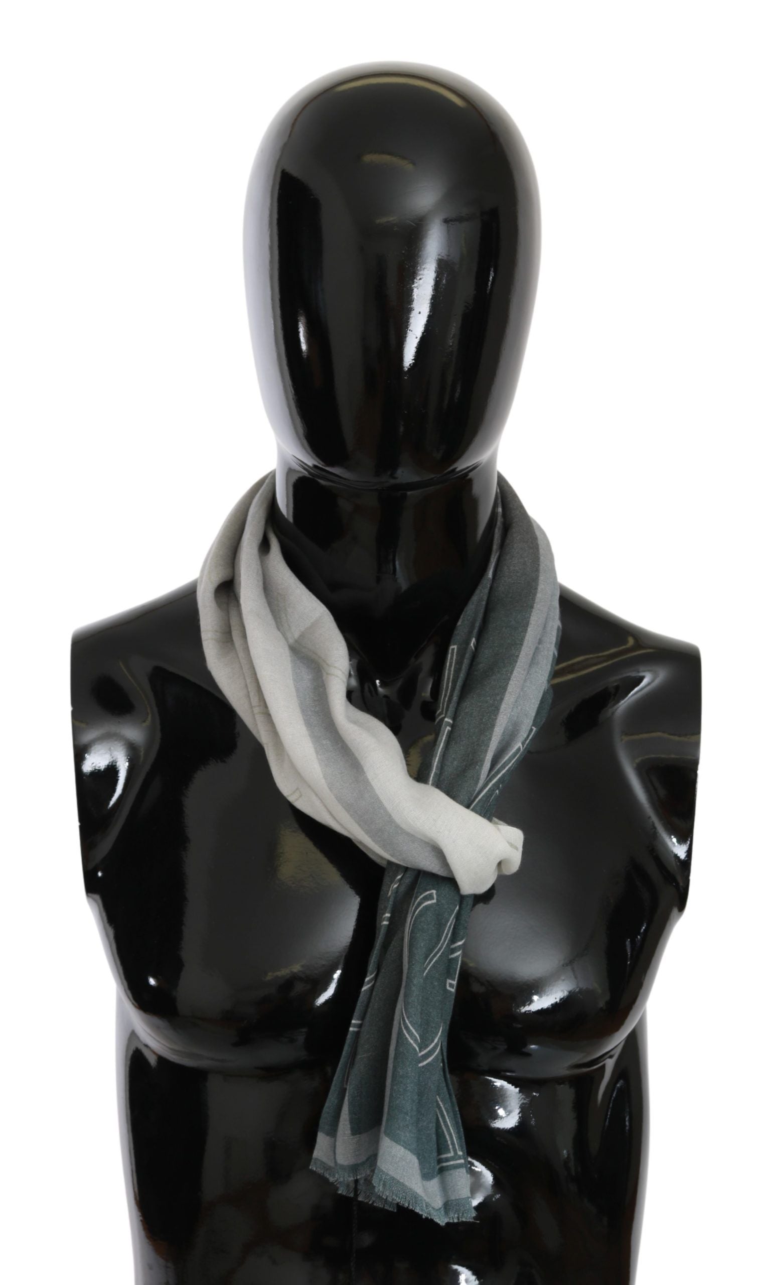 GF Ferre Gray Wool Viscose Foulard Patterned Branded Women's Scarf
