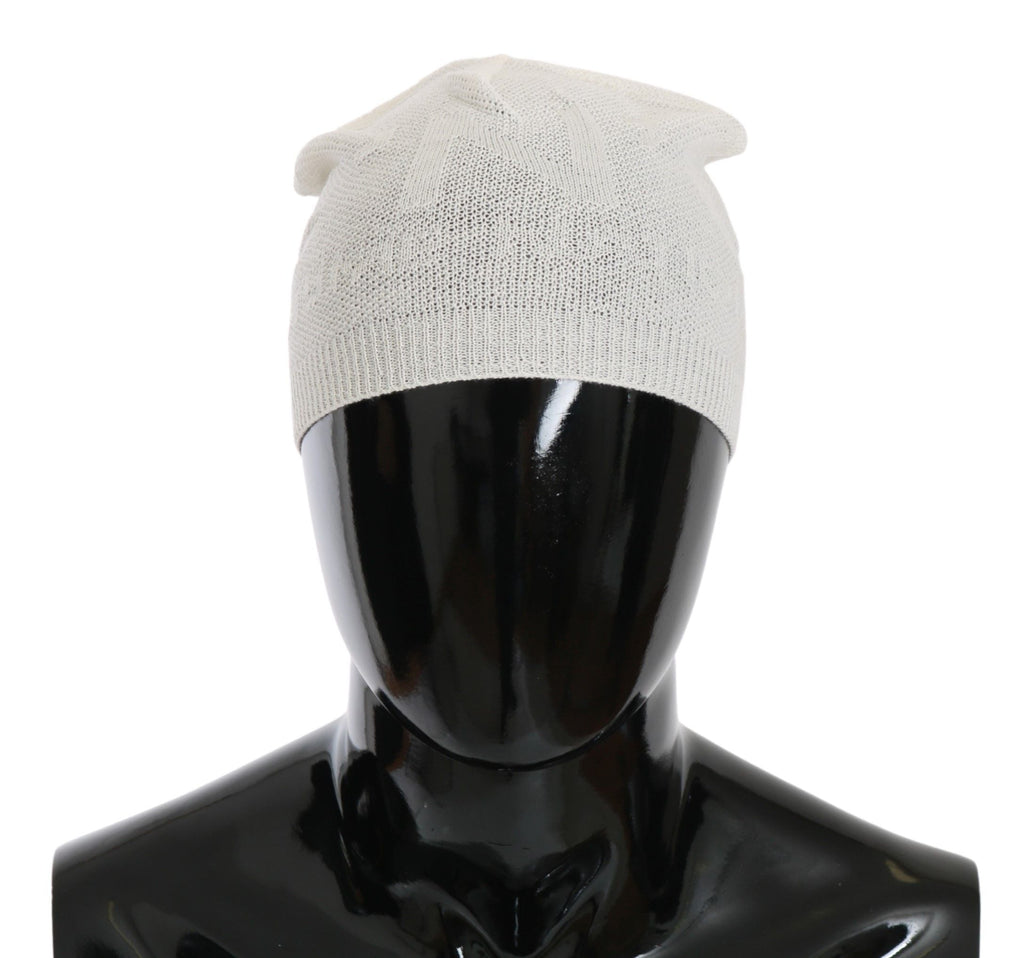 Costume National Beanie White Wool Blend Branded Men's Hat