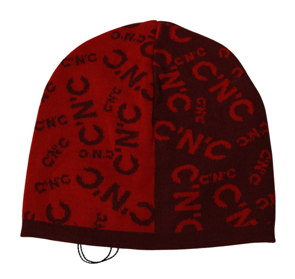 Costume National Red Wool Blend Branded Beanie Men's Hat