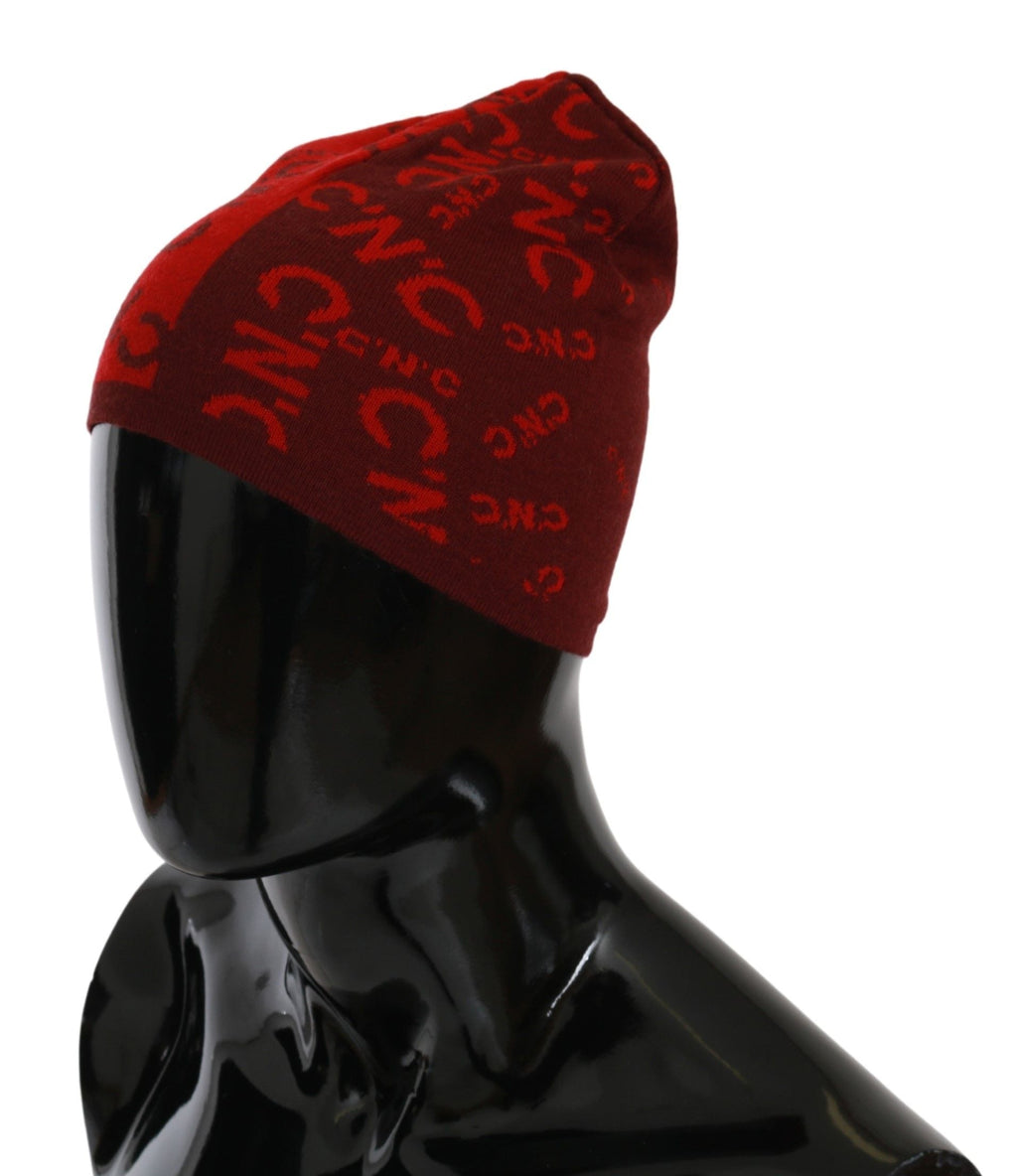 Costume National Red Wool Blend Branded Beanie Men's Hat