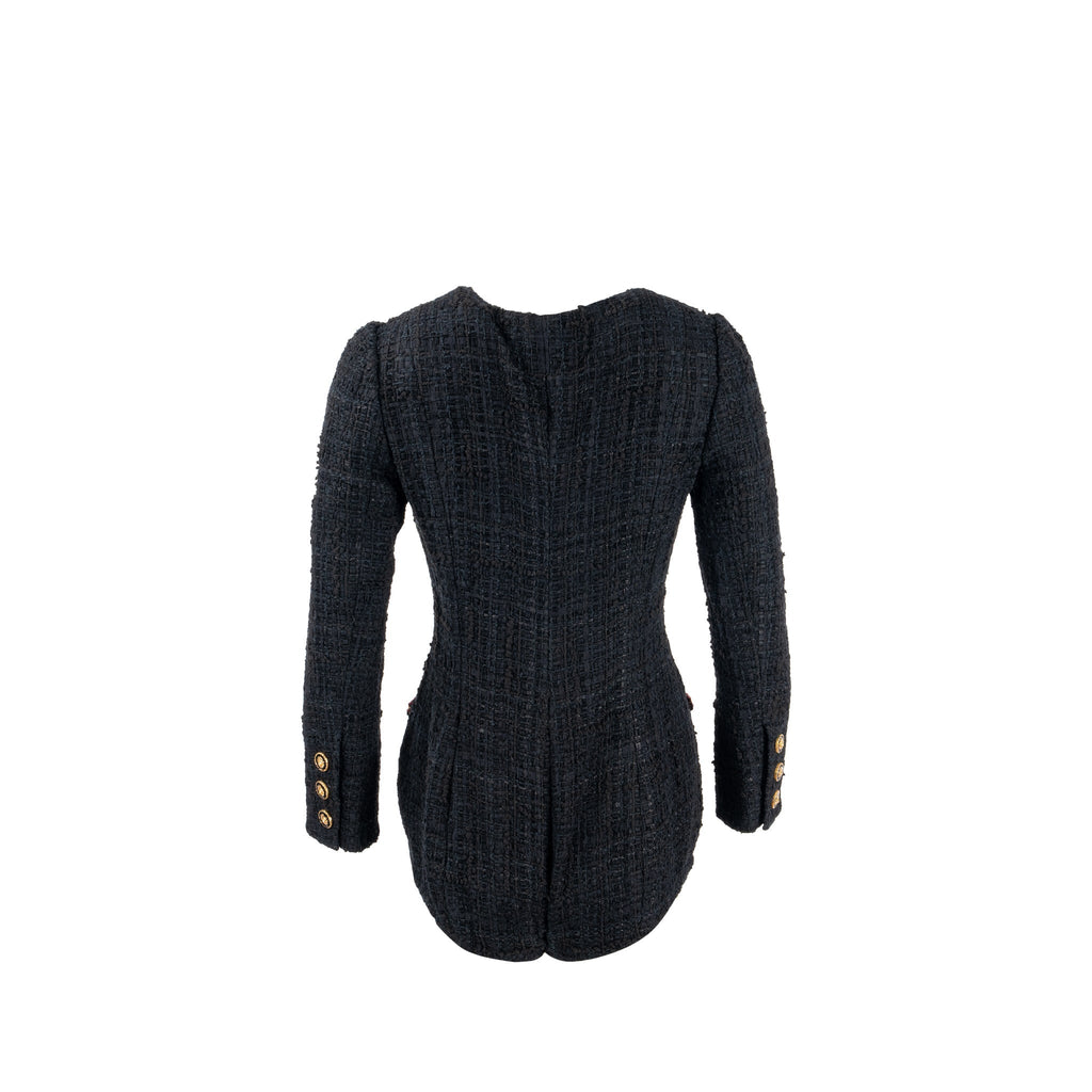 Chanel 21A Size 34 Jumpsuit Jacket Tweed Black/Burgundy/Gold