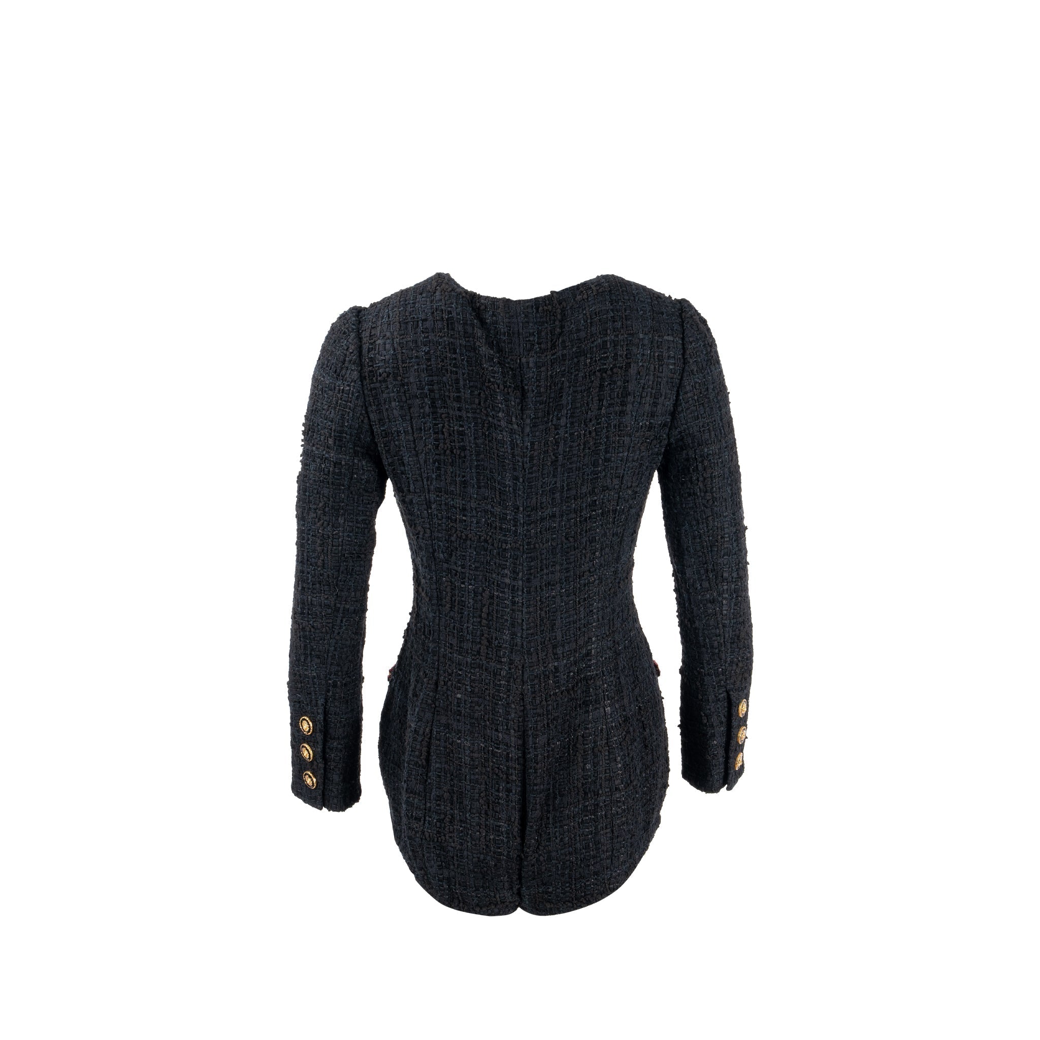 Chanel 21A Size 34 Jumpsuit Jacket Tweed Black/Burgundy/Gold