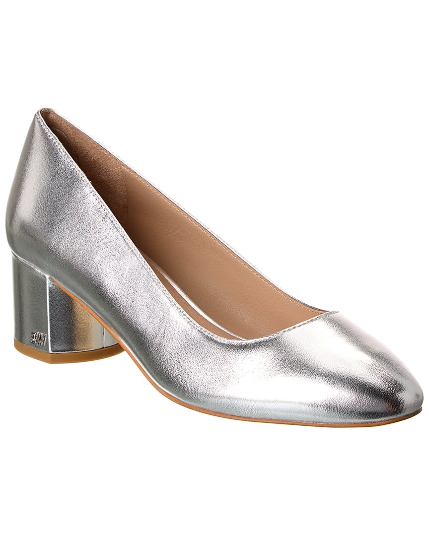 Stuart Weitzman Bridget 50 Block Leather Pump Silver