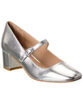 Stuart Weitzman Louise 50 Block Leather Mary Jane Pump Silver