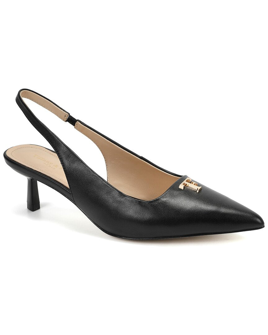 Tiffany & Fred Paris Leather Slingback Kitten Heel Pump Black