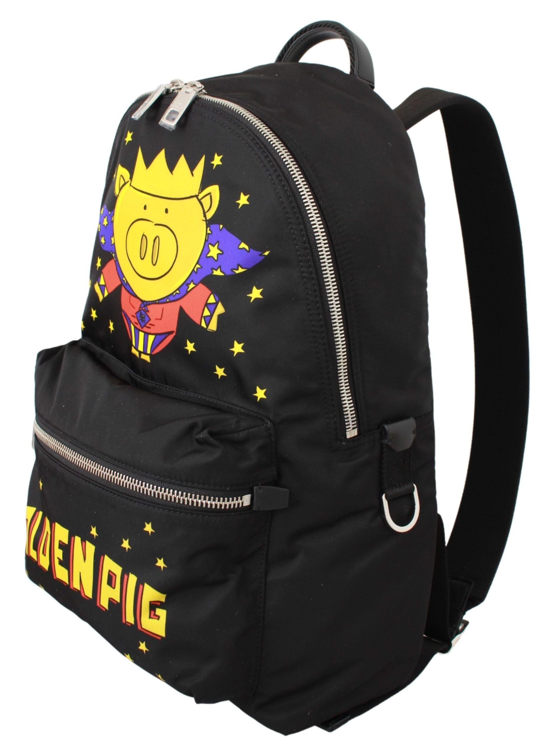 Dolce & Gabbana Black Golden Pig of the Year School Men's Backpack