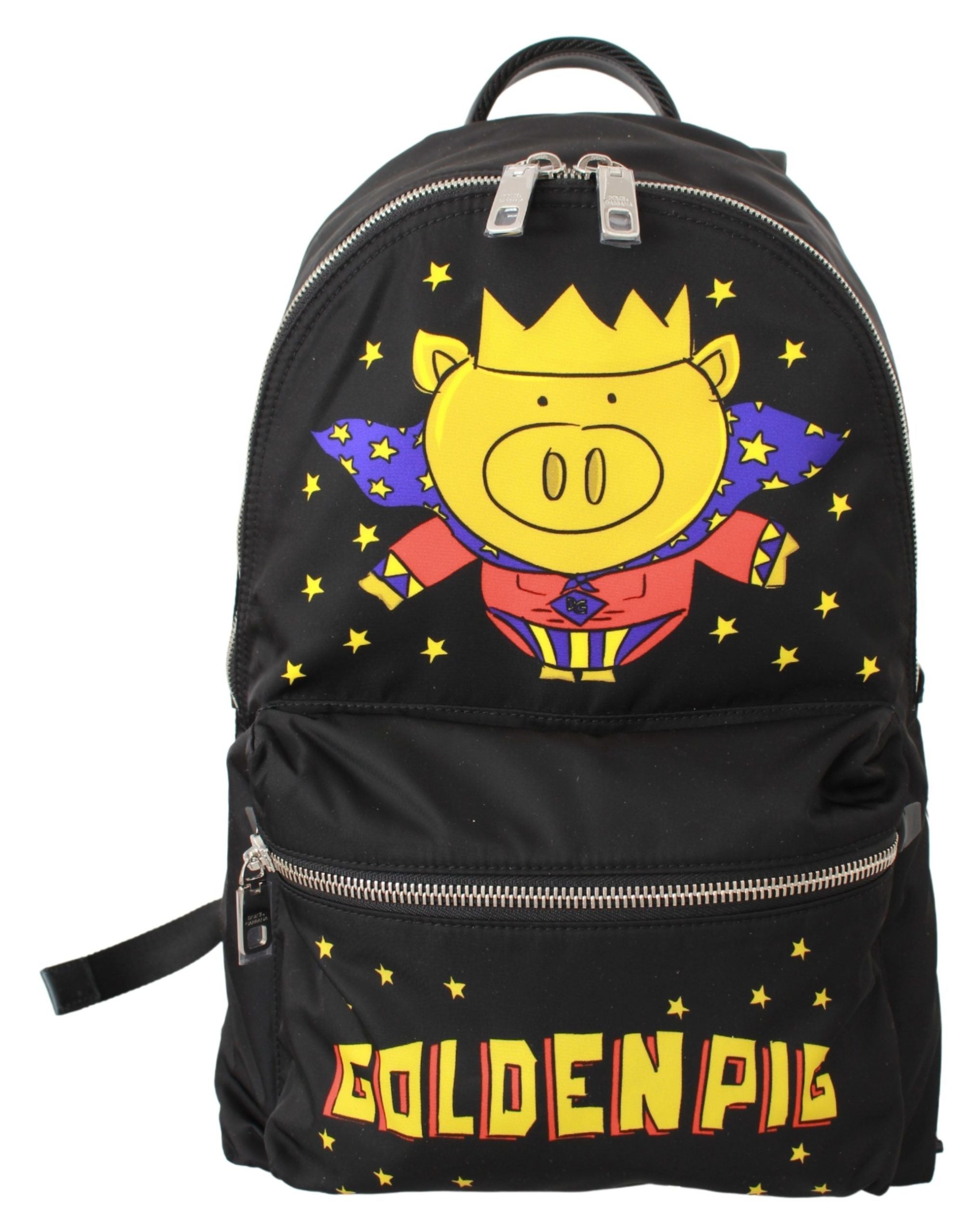 Dolce & Gabbana Black Golden Pig of the Year School Men's Backpack