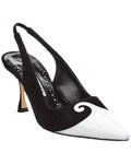 Manolo Blahnik Zaborus 70 Leather & Suede Slingback Pump White
