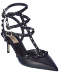 Valentino Rockstud Caged 65 Leather Ankle Strap Pump Black