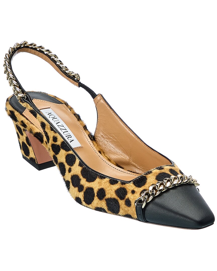 Aquazzura Nikki Cavallino 50 Haircalf Slingback Pump Brown Multi 36