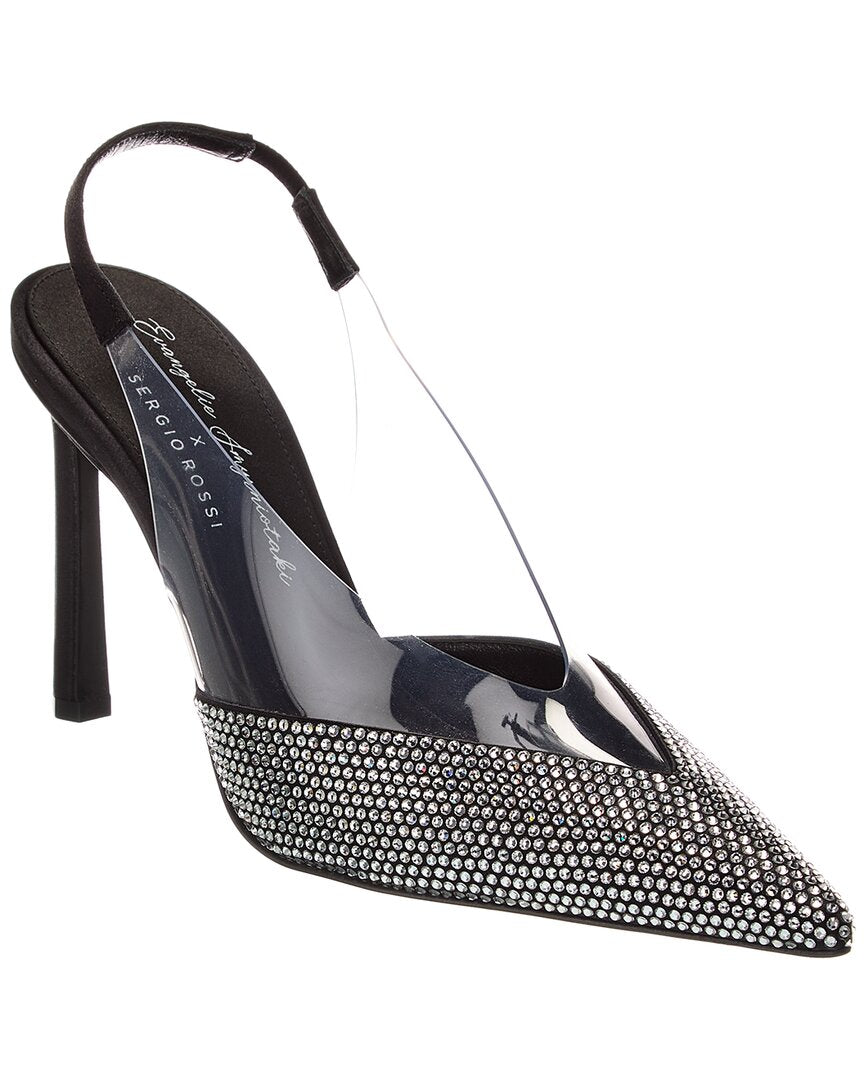 Sergio Rossi X Evangelie Smyrniotaki Satin & Vinyl Slingback Pump Black