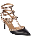 Valentino Rockstud Caged 65 Leather Ankle Strap Pump Black 37