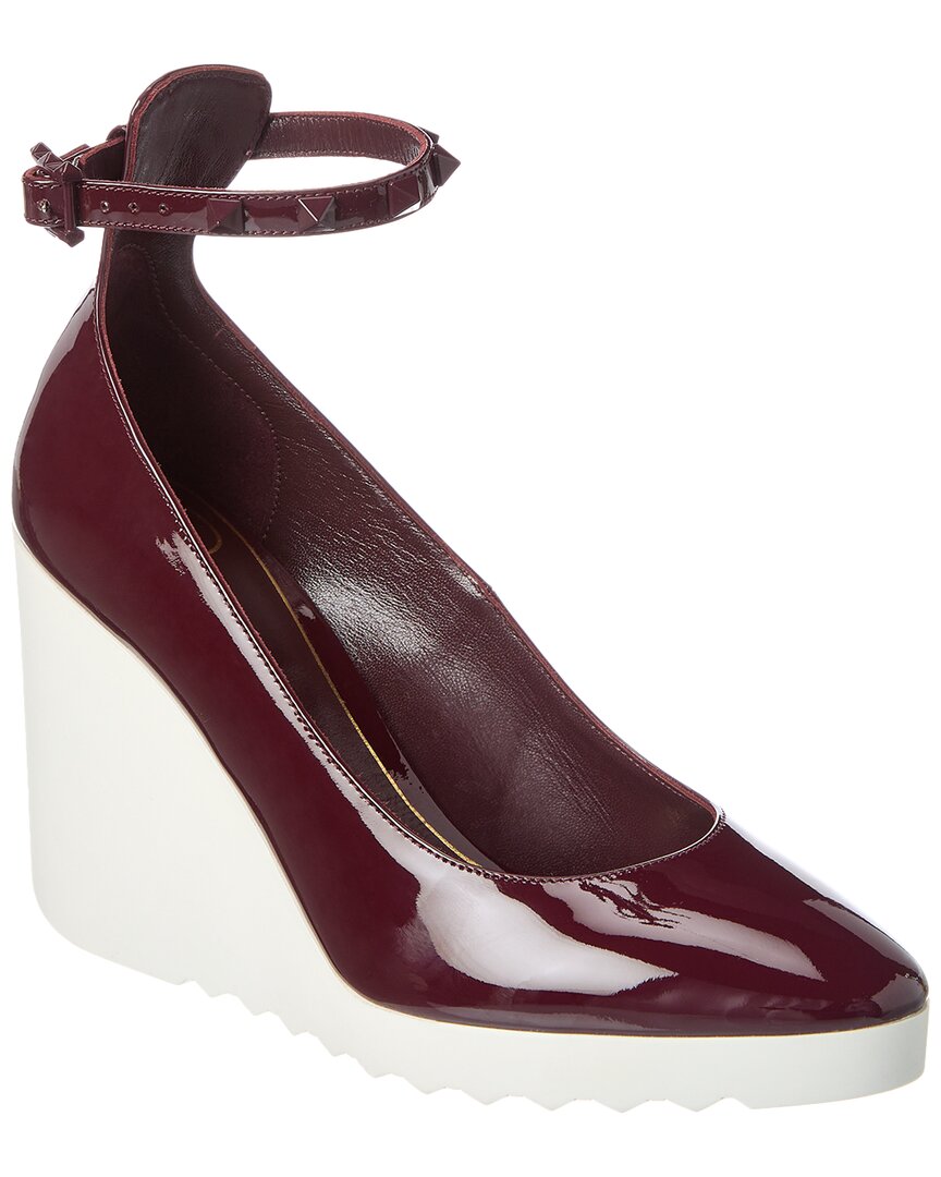 Valentino Rockstud 100 Patent Wedge Pump Red 36