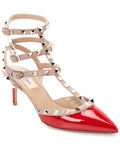 Valentino Rockstud Caged 65 Patent Ankle Strap Pump Red