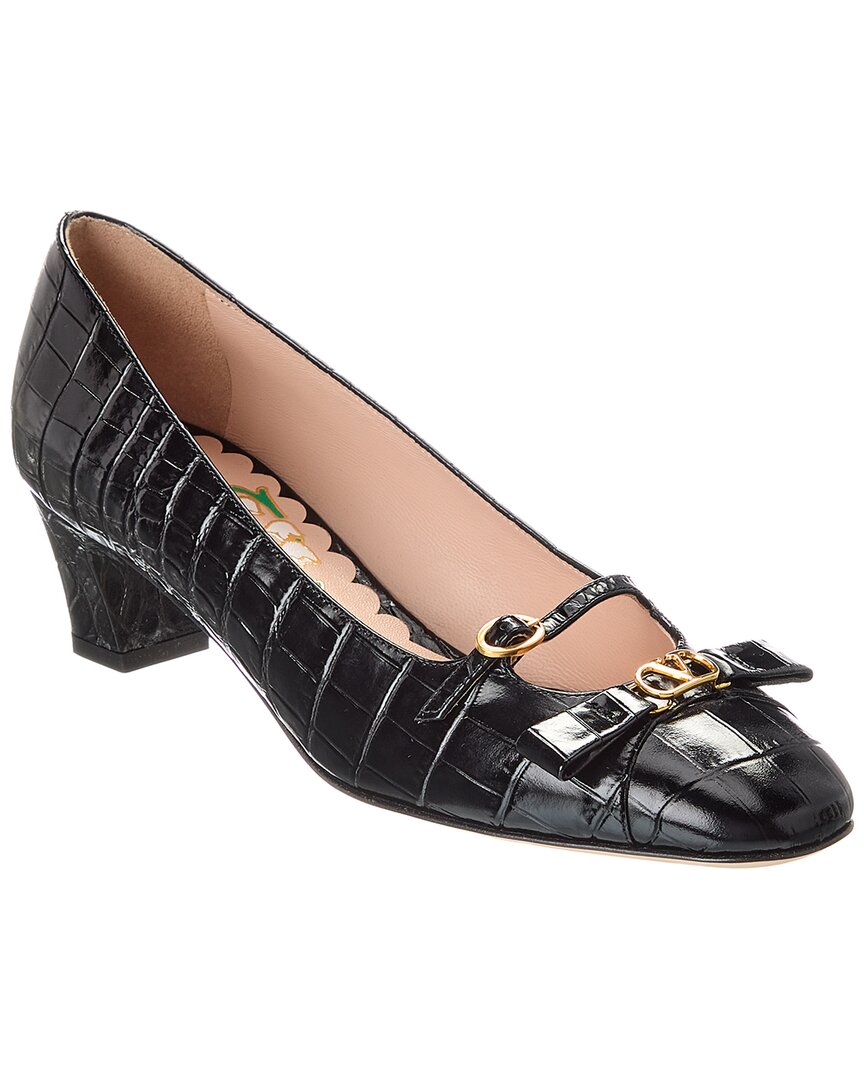 Valentino Vlogo 45 Croc-Embossed Leather Pump