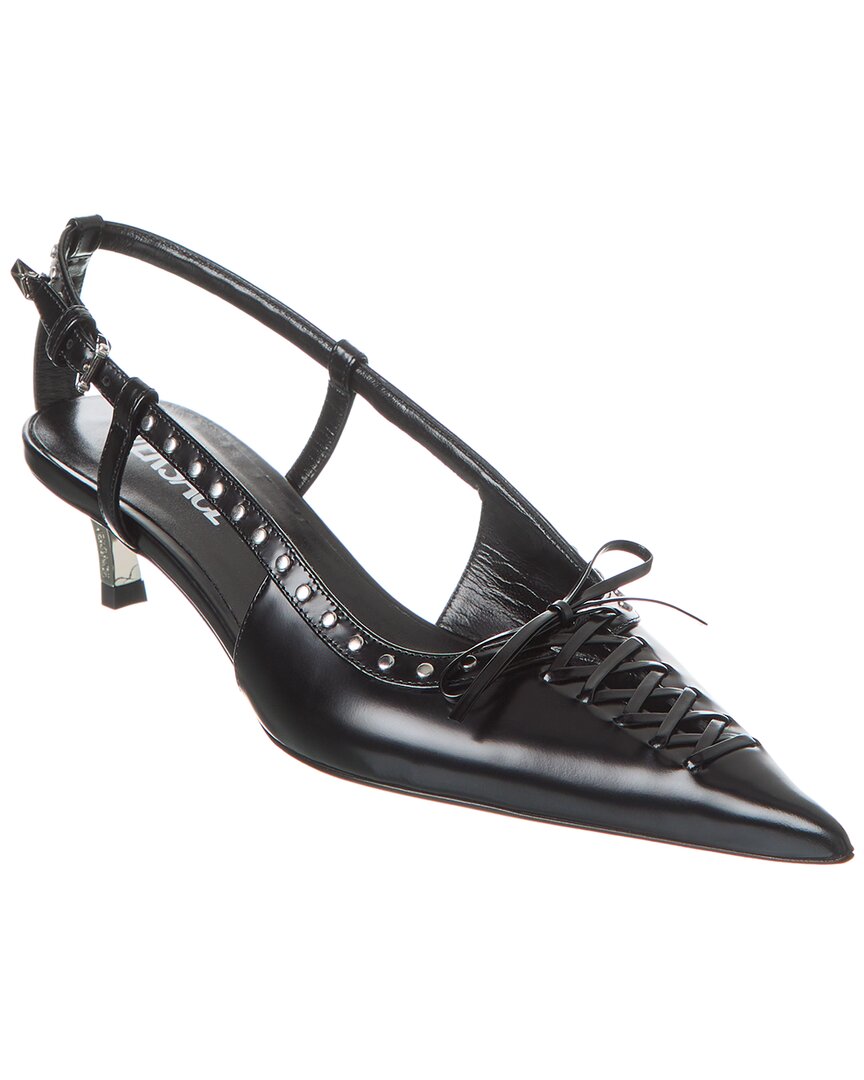 Versace Laced Pin-Point Leather Slingback Pump Black