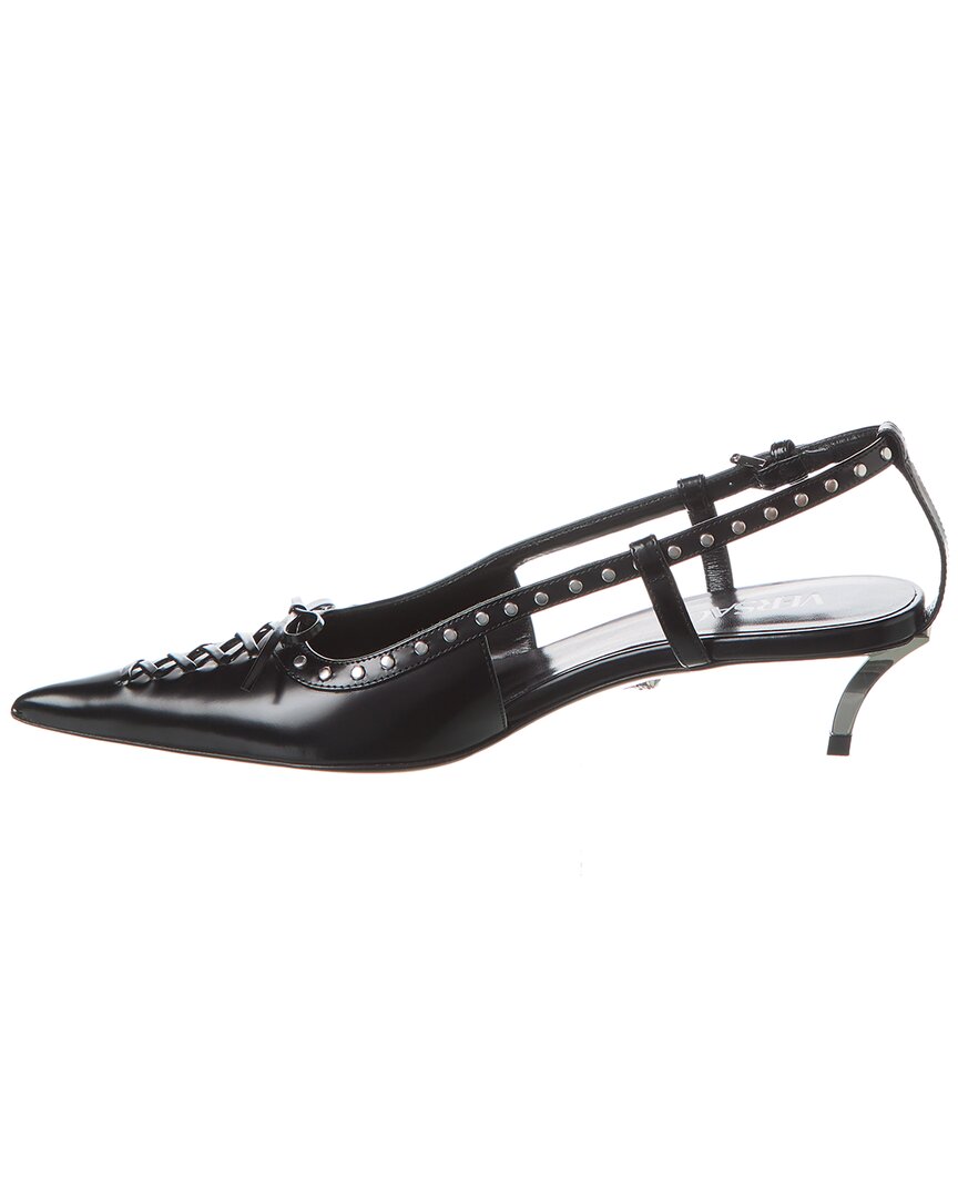 Versace Laced Pin-Point Leather Slingback Pump
