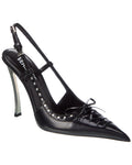 Versace Laced Pin-Point Leather Slingback Pump Black 36