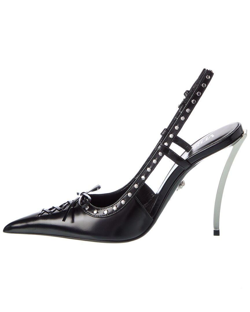 Versace Laced Pin-Point Leather Slingback Pump