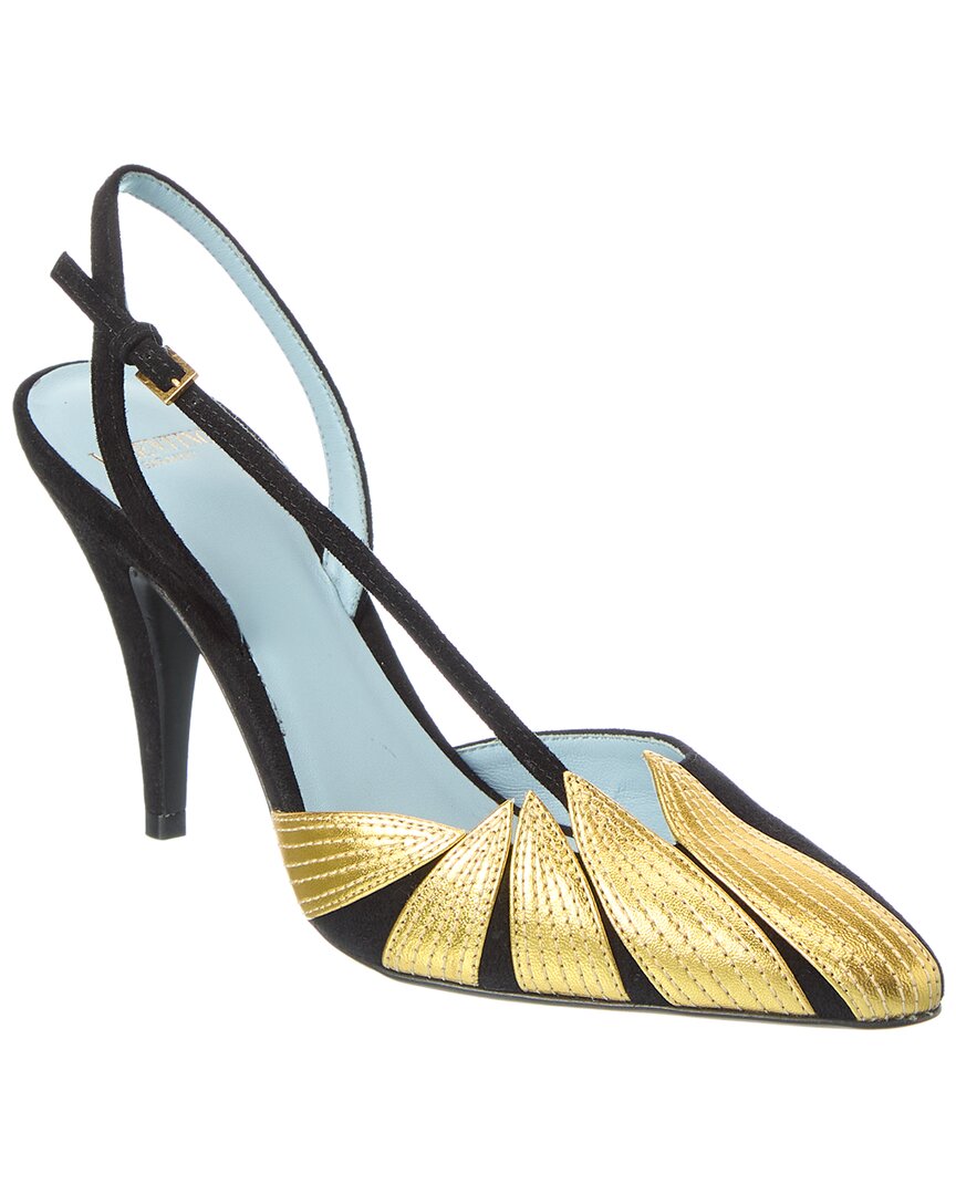 Valentino Foliefoliage 90 Leather & Suede Slingback Pump