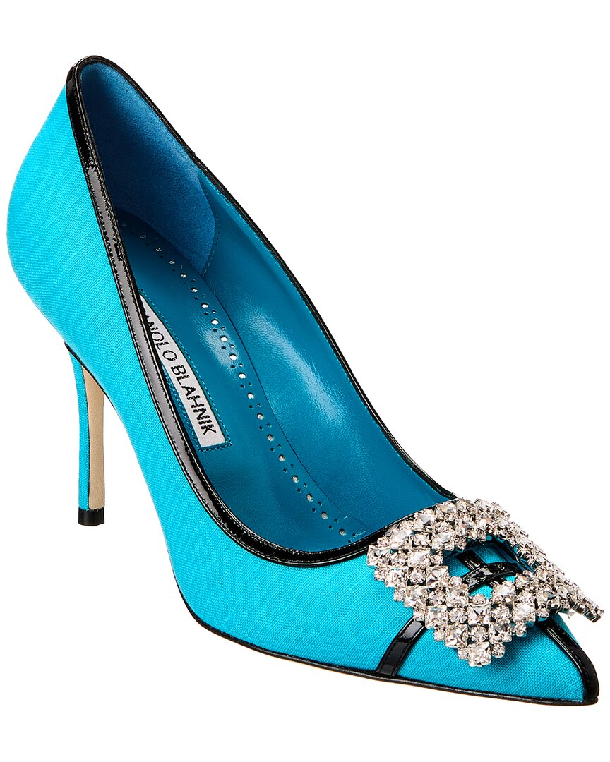 Manolo Blahnik Tuberian 90 Linen & Leather Pump