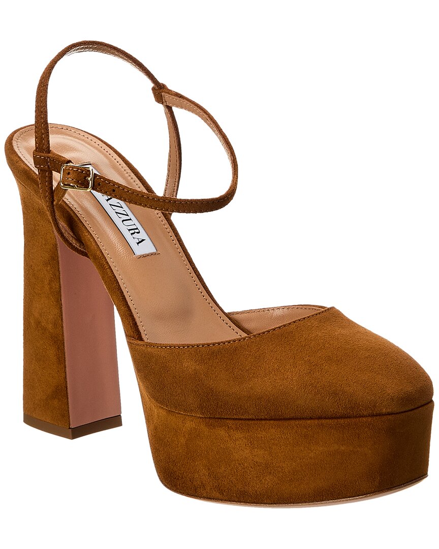 Aquazzura Groove Plateau 120 Suede Platform Pump Brown Multi 39