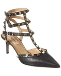 Valentino Rockstud Caged 65 Grainy Leather Ankle Strap Pump