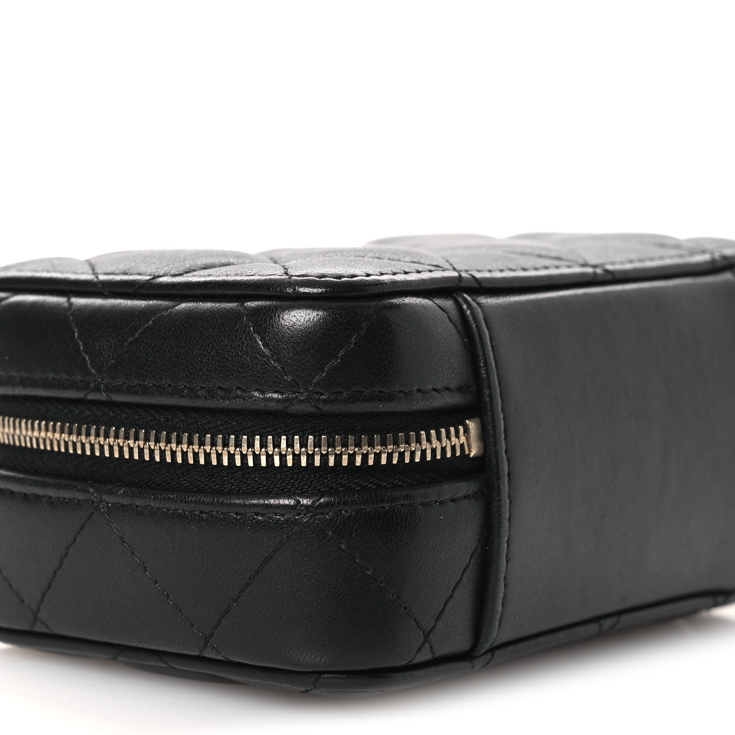 Lambskin Quilted Top Handle Mini Vanity Case Black