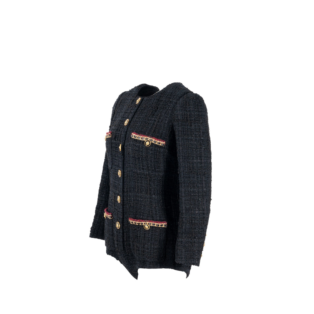 Chanel 21A Size 34 Jumpsuit Jacket Tweed Black/Burgundy/Gold