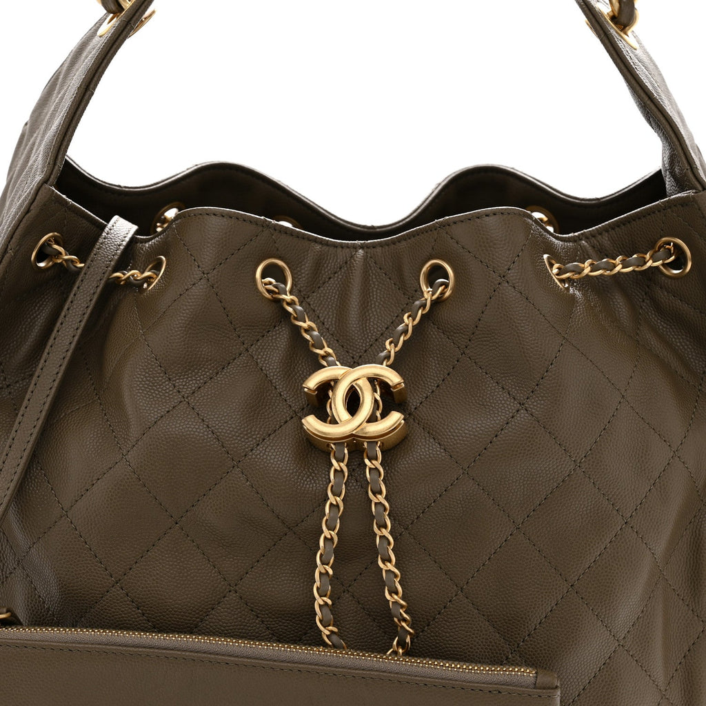 Caviar Quilted Medium Chanel 25 Handbag Dark Khaki