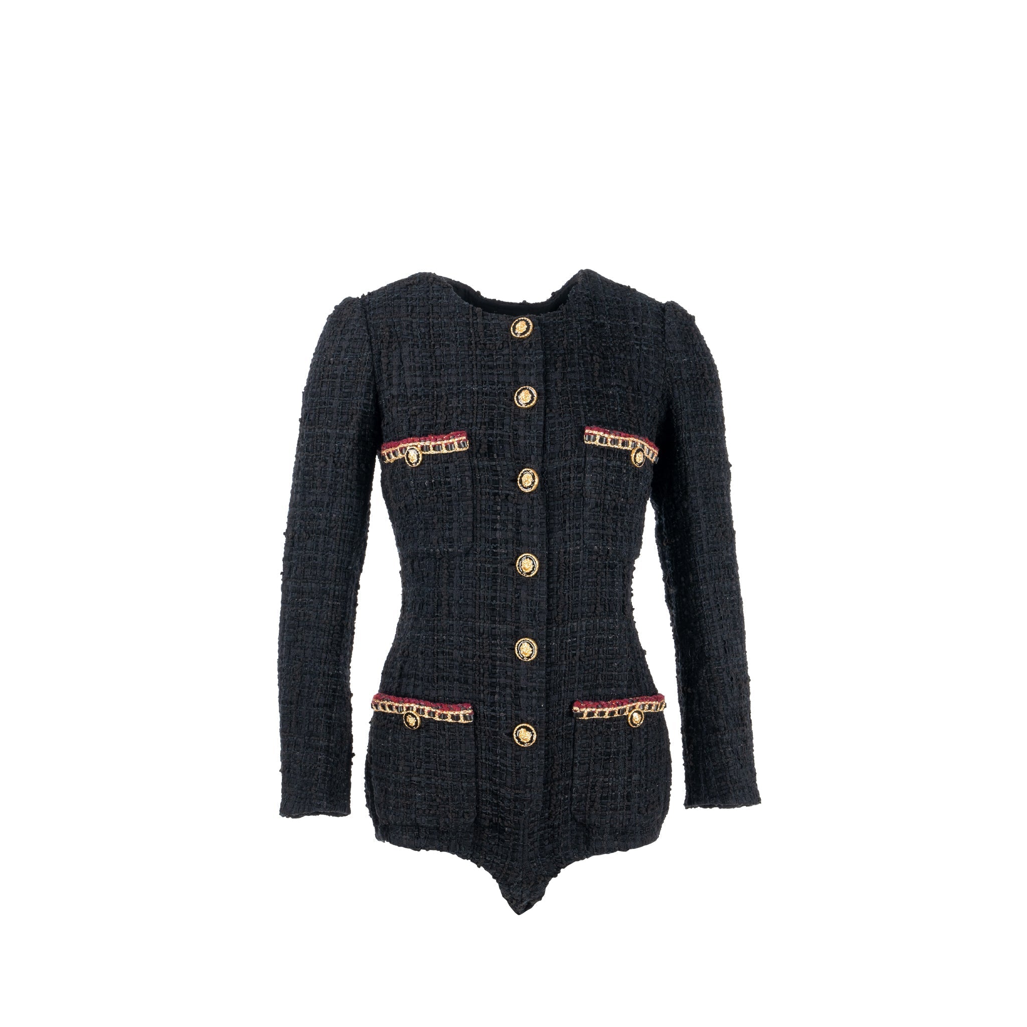 Chanel 21A Size 34 Jumpsuit Jacket Tweed Black/Burgundy/Gold