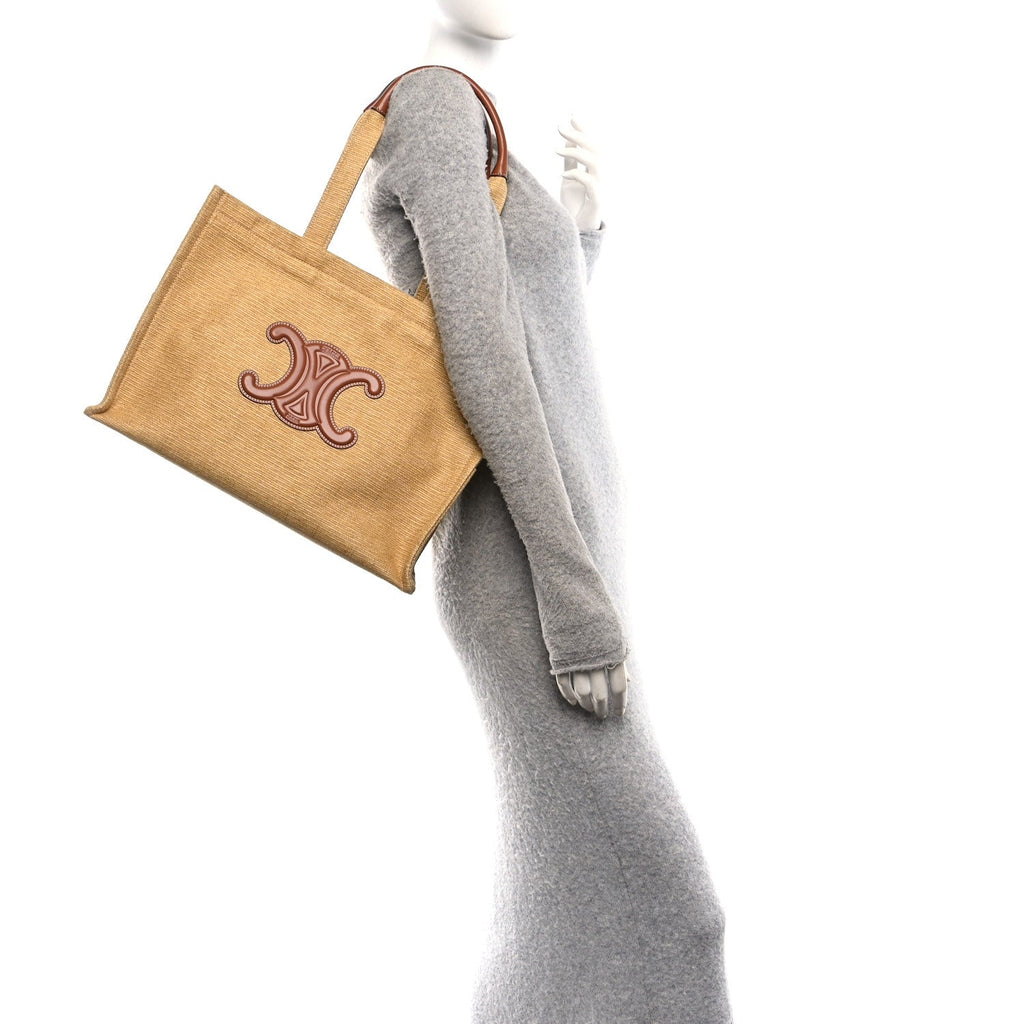 Canvas Calfskin Triomphe Large Cabas Thais Natural Tan