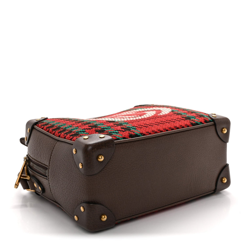 Cotton Wool Textured Calfskin Houndstooth Woven Square Messenger Bag Red Green Ivory Multicolor New Acero