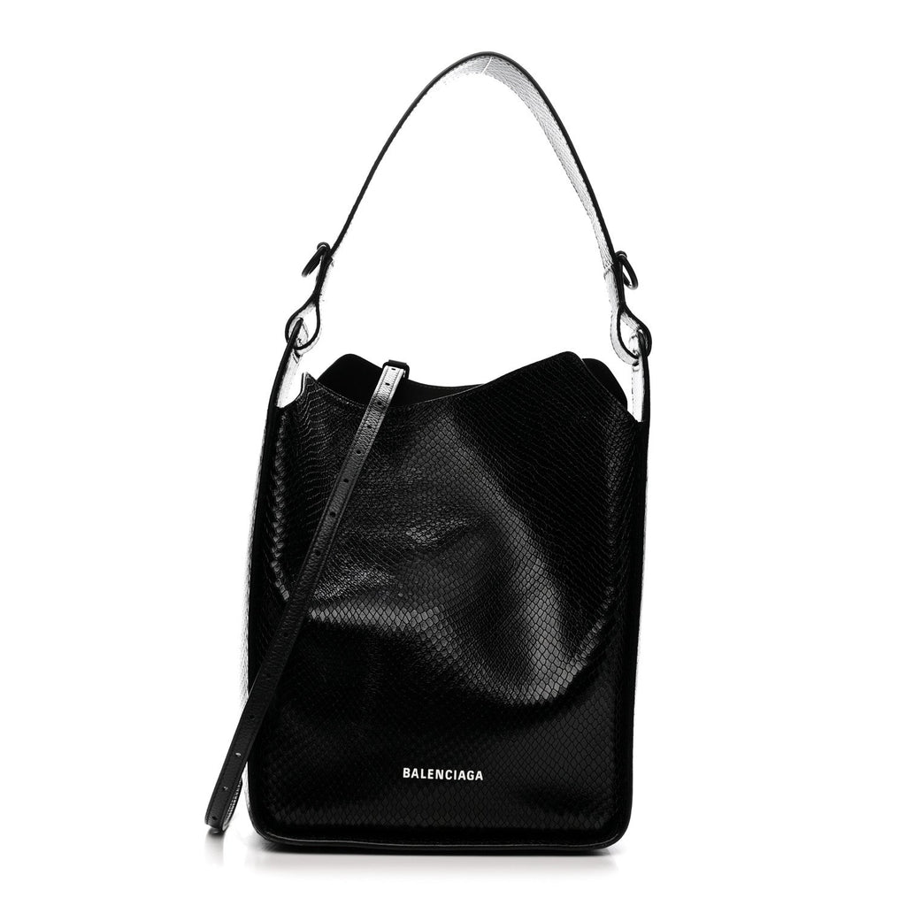 Extra Supple Calfskin Snakeskin Embossed Calfskin Small Tool 2.0 North-South Tote Black