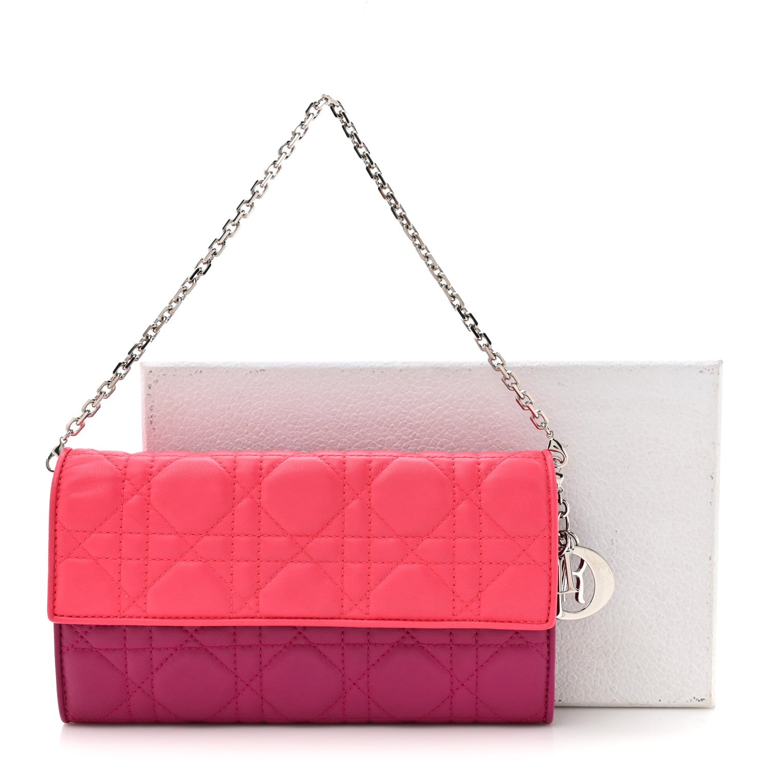 Lambskin Cannage Bi-Color Lady Dior Rendezvous Wallet On Chain Toxic Purple Pink