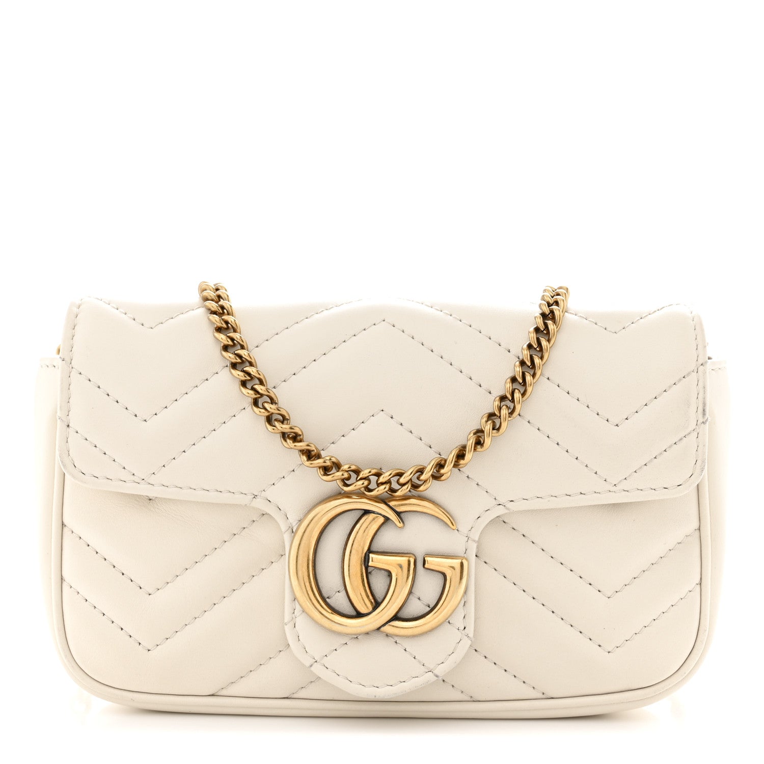 Calfskin Matelasse Super Mini GG Marmont Shoulder Bag White